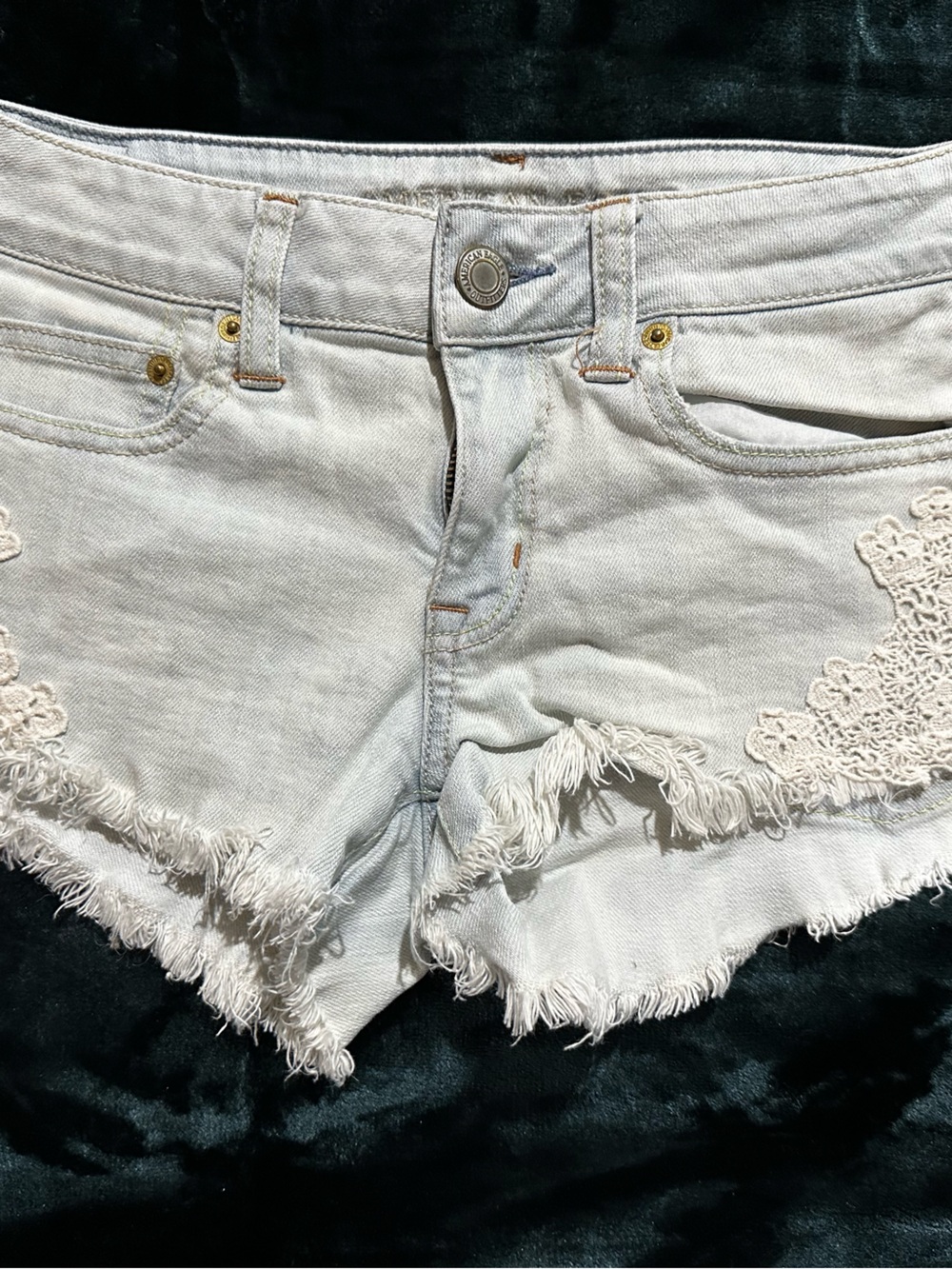 American Eagle Outfitters White Crochet-Trim Denim Shorts